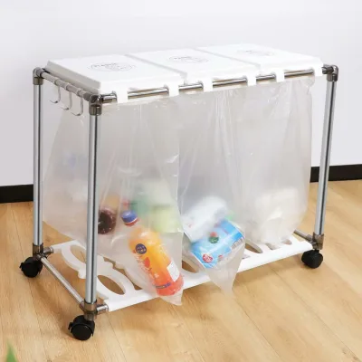 【30L×3分別】ゴミ袋ホルダー 分別 ゴミ箱 キャスター付き 20L~30L袋可 ごみ箱 ダストワゴン 蓋付き ゴミ袋スタンド スリム 縦開き おしゃれ ダストボックス レジ袋 ポリ袋 エコ ステンレス製 分別シール付