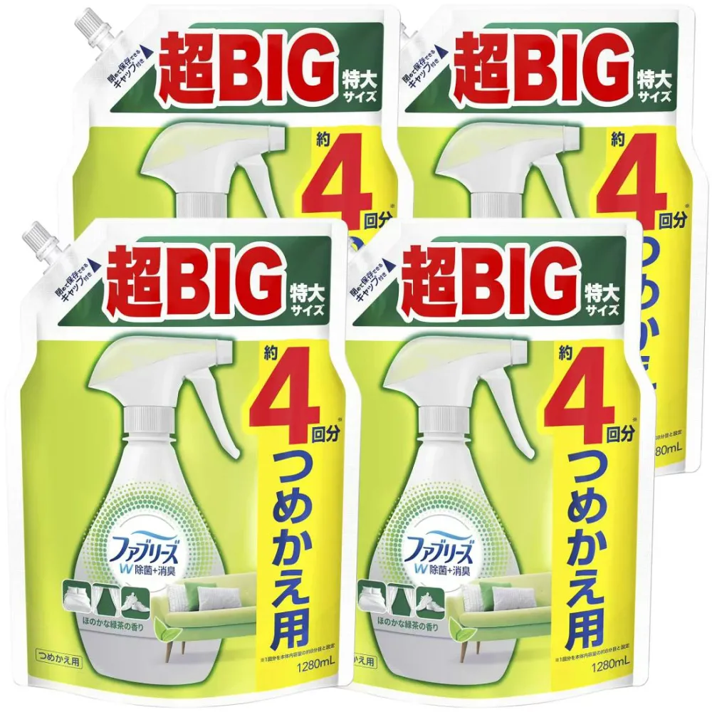 ファブリーズ W除菌+消臭スプレー 布用 緑茶 詰め替え 超BIG特大 1280mLx4袋