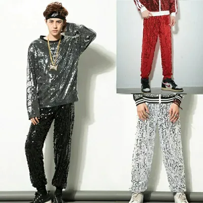 Dance Costume, Unisex, Hip Hop, Streetwear, Sequin Pants, Recital, Stage, Lesson, Contest, Group Costume, Stage Costume, Event, Stylish, Cool, Easy to Move in, Shiny, Excellent Presence, Suitable for Group Purchases, Can be Used by Adults