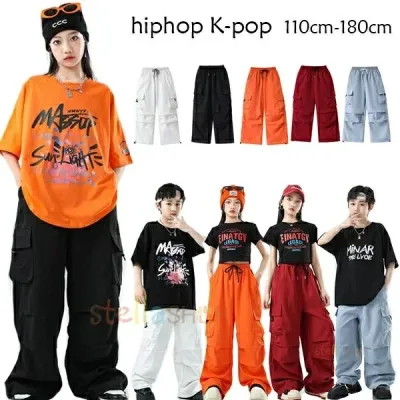 ダンス衣装 大人兼用 ヒップホップ ストリート セットアップ 半袖オーバーサイズTシャツ+カーゴパンツ クロップド半袖トップス+カーゴパンツ カーゴパンツ単品 発表会 ステージ レッスン イベント おしゃれ かっこいい レディース 団体衣装 舞台衣装 動きやすい