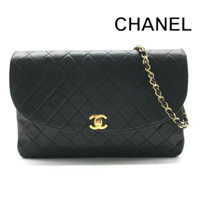 【中古】良品 CHANEL シャネル ココマーク マトラッセ レザー ターンロック チェーン ショルダー バッグ レディース ファッション ブラック r1141