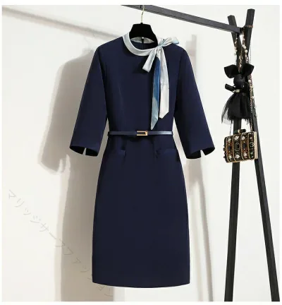 事務服 ワンピース レディース 制服 大きいサイズ 通勤 オフィス 受付 接客 冠婚葬祭 セレモニー エステ サロン ビジネス ユニフォーム ポケット付き ベルト付き リボン 半袖 七分丈袖 長袖 ミドル丈 ストレート 洗える 春夏秋冬 上品 きれいめ 着痩せ 体型カバー 快適 動き