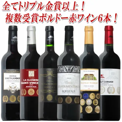 【全てトリプル金賞】全て金賞受賞 ボルドー 赤 750ML 6本セット カベルネ メルロ 送料無料 ワイン 赤ワイン おすすめ