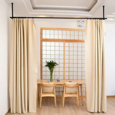 IMIEE つっぱり式 間仕切り 部屋仕切り 間仕切りカーテンポール つっぱり棒 パーテーション カーテンレール カーテンリング付 幅-高さ110cm-310cmx奥行9cm (マッドブラック,2ポール)