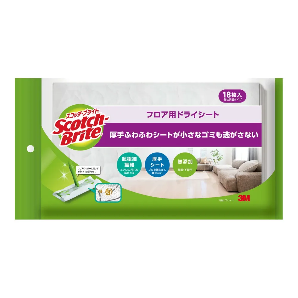 【送料込・まとめ買い×5個セット】スリーエム 3M スコッチブライト 無添加 ドライシート 18枚入