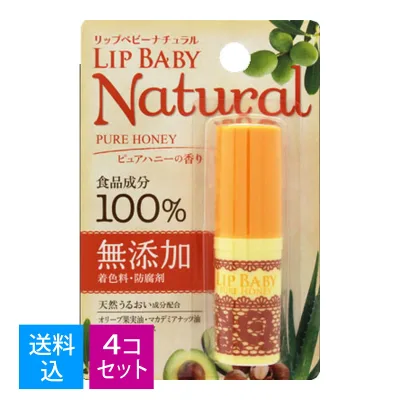 【×4個 配送おまかせ送料込】ロート製薬 メンソレータム リップベビー ナチュラル ピュアハニーの香り 4g