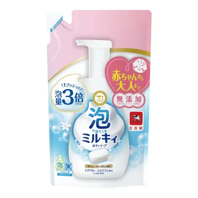 【送料込・まとめ買い×9個セット】牛乳石鹸 泡で出てくる ミルキィ ボディソープ やさしいせっけんの香り つめかえ用 450ml 泡タイプ
