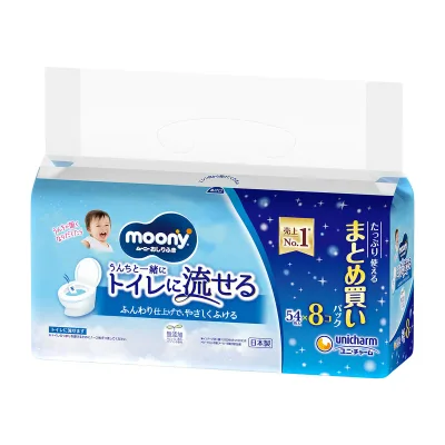 【送料込・まとめ買い×3個セット】ユニ・チャーム ムーニー おしりふき トイレに流せるタイプ 詰替 54枚×8コ