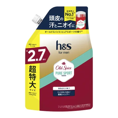 【送料込・まとめ買い×3個セット】h&s for men ゴールド2IN1 シャンプー オールドスパイス ピュアスポーツの香り つめかえ用 超特大 2.7倍 800g P&G