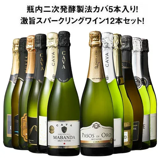 【送料無料】瓶内二次発酵製法カバ5本入り!!激旨スパークリングワイン12本セット 第19弾 スパークリングワイン 辛口 ワインセット 【W07791】