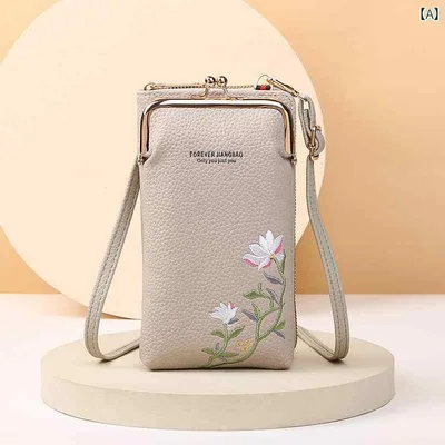 刺繍 長財布 レディース 携帯電話 ファッション クロスボディ ロング クラッチバッグ グレー ピンク レッド