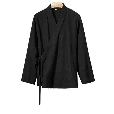 漢服 メンズ 春秋物 中国風 新中国スタイル 斜め襟 ジャカード レトロ 禅服 道袍 綿 コットン カジュアル リラックスウェア