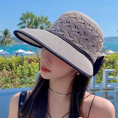 麦わら帽子 レディース つば広 UVカット 通気性 日よけ 透かし編み リボン 韓国風 おしゃれ シンプル かわいい ペーパーストロー素材 サイズ調整可能 アウトドア レジャー 普段使い ナチュラル 春夏