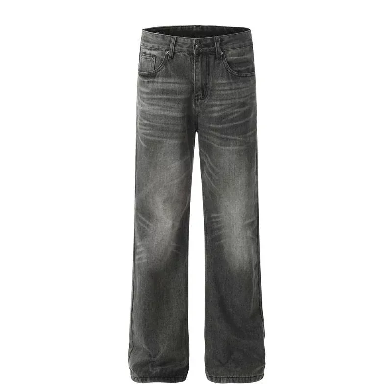 デニムパンツ メンズ パンク レトロ ウォッシュ加工 グラデーション ダメージ加工 ゆったり ルーズ ダッドパンツ ストリート アメカジ ロング丈 ストレートシルエット オールシーズン カジュアル