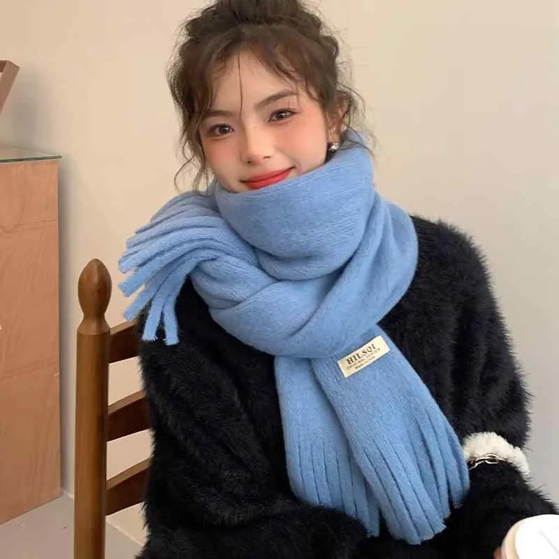 マフラー レディース 女性用 防寒 保温 暖かい 無地 ダスティブルー スモーキーブルー 秋冬 韓国ファッション おしゃれ かわいい ポリエステル素材 通勤 通学 普段使い