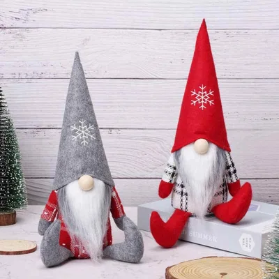 置物 クリスマス 顔なし エルフ ドール ルドルフ トナカイ 鈴 ベル 雪の結晶 刺繍 手作り ハンドメイド 欧米風 おしゃれ インテリア雑貨 グレー レッド