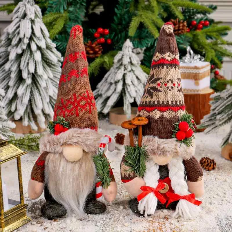 オーナメント クリスマス ニット 雪の結晶 とんがり帽子 フェイスレスドール ぬいぐるみ 置物 ユニーク 杖 装飾品 デコレーション かわいい 北欧風 卓上 玄関 インテリア 雑貨 おしゃれ