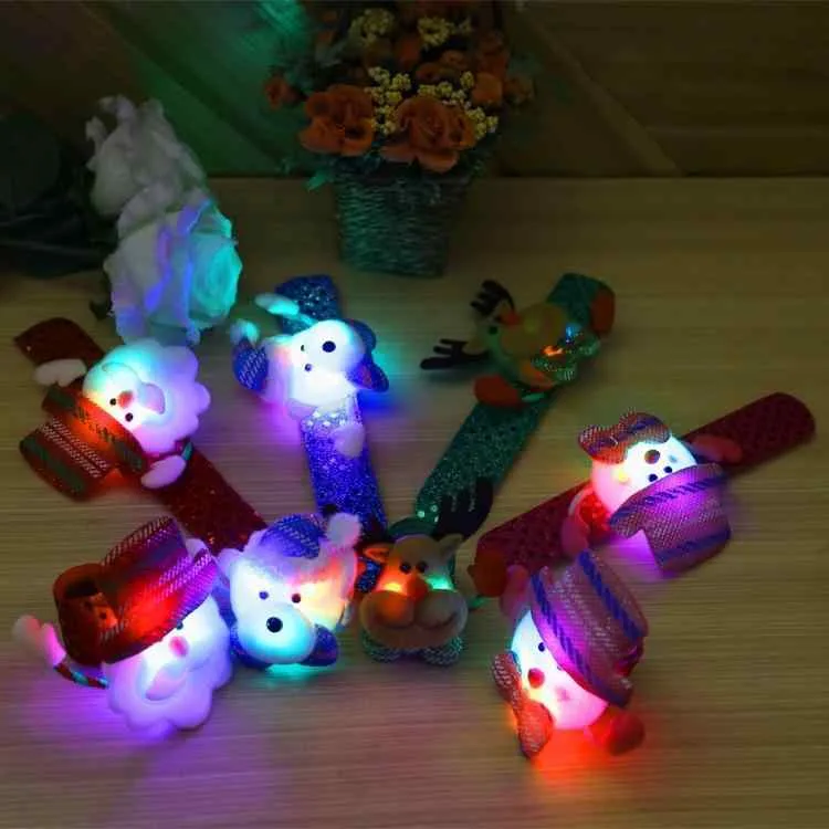ブレスレット キッズ クリスマス LEDライト スパンコール カラフル 布製 スラップブレスレット 光る 腕飾り パーティーグッズ クリスマスキャラクター