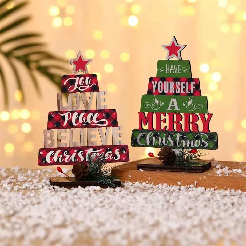 クリスマス オーナメント クリスマスツリー型 アルファベット 卓上 置物 木製 レッド グリーン アメリカン スタイル パーティー デコレーション ディスプレイ インテリア オブジェ 飾り付け