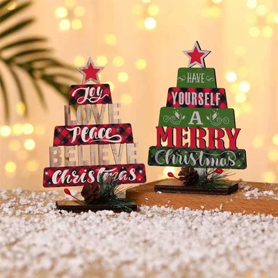 クリスマス オーナメント クリスマスツリー型 アルファベット 卓上 置物 木製 レッド グリーン アメリカン スタイル パーティー デコレーション ディスプレイ インテリア オブジェ 飾り付け