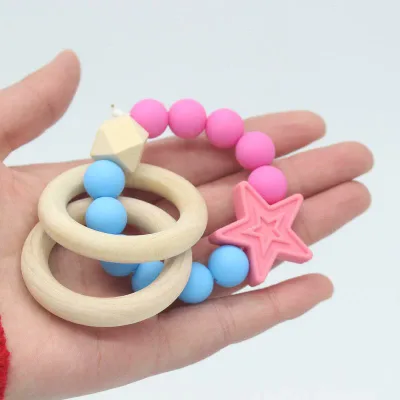 ベビー 歯固め シリコン製 木製 星型 ラトル 赤ちゃん おもちゃ 知育玩具 出産祝い ギフト 3ヶ月から 歯茎マッサージ 握りやすい