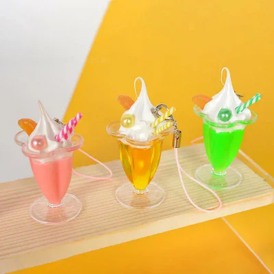 キーホルダー かわいい ミニチュアフード 食品サンプル フェイクスイーツ サンデー アイスクリーム カップ ケーキ バッグチャーム ストラップ 手作り カラフル リアル おもちゃ 雑貨