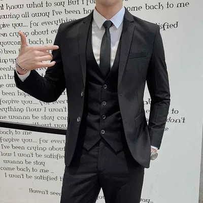 スーツ メンズ 無地 2つボタン ビジネス フォーマル スリーピース セットアップ スリムフィット 春秋 混紡素材 結婚式 セレモニー ノッチドラペル センターベント