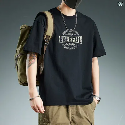 Tシャツ メンズ 半袖 丸首 コットン 厚手 大きいサイズ ゆったり カジュアル スポーツ 英字 プリント トップス カットソー 黒 白 灰