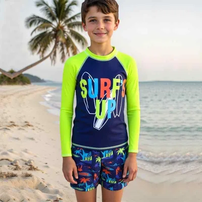水着 キッズ 男の子 長袖 セパレート ラッシュガード スイムパンツ スイムウェア ビーチ 海 水遊び レジャー 総柄 かわいい