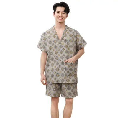 パジャマ レディース メンズ ルームウェア 汗蒸服 サウナ浴衣 セットアップ 半袖 短パン 綿 吸汗速乾 ゆったり 大きいサイズ 部屋着 温泉 ホテル 旅館 お風呂上がり
