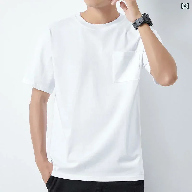 Tシャツ メンズ 半袖 tシャツ 綿 胸ポケット付き ゆったり クルーネック 丸首 無地 カットソー カジュアル 通気性 防シワ 耐摩耗 春夏 トップス 部屋着 涼しい おしゃれ ホワイト グレー ブラック
