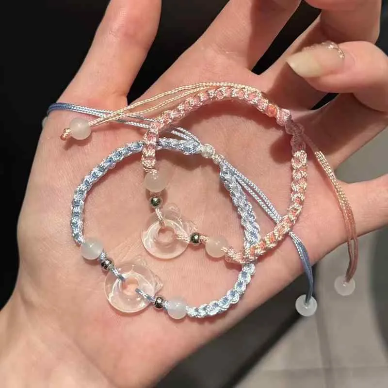 ブレスレット ペア レディース メンズ ハンドメイド 編み込み 猫 チャーム パステルカラー 平安扣 チャイナ風 縁起物 お守り カジュアル アクセサリー