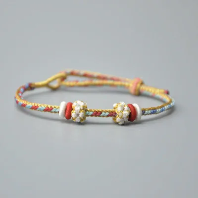 ブレスレット 男女兼用 ハンドメイド 赤い糸 敦煌風 手編み パステルカラー アジアンエスニック アクセサリー DIY