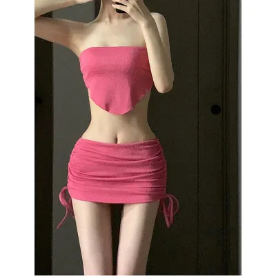 Women's Bikini Body Covering 3 Piece Set with Skirt, Separate, Padded, Plain, Sexy, Slimming, Less Exposure, Sea, Pool, Beach, Resort, Travel, Swimwear, 2WAY