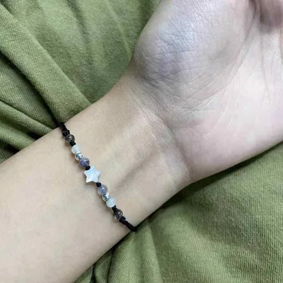 ブレスレット レディース 編み込み 星 ビーズ 手編み コードブレスレット 紐 アクセサリー バイカラー シンプル 高級感 上品 カジュアル ギフト プレゼント