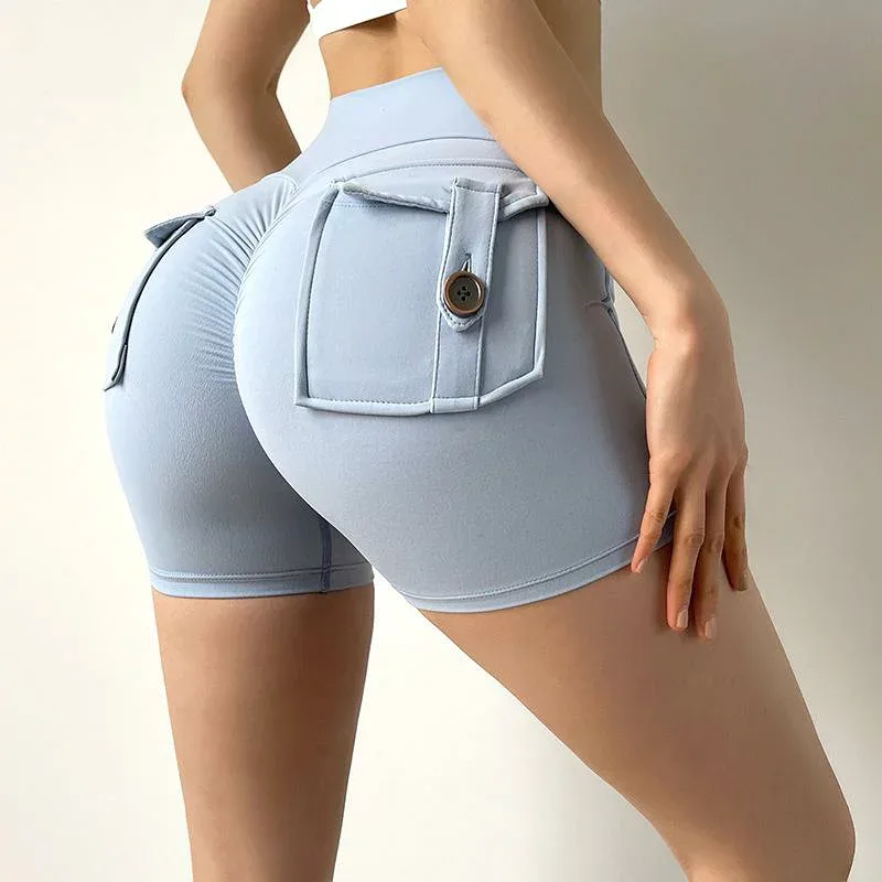 ショートパンツ レディース ヨガパンツ ワークパンツ風 ポケット付き ハイピッチ ハイウエスト 美尻 吸汗速乾 通気性 フィットネス ウェア ランニング ジム 伸縮 スポーツ 熱中