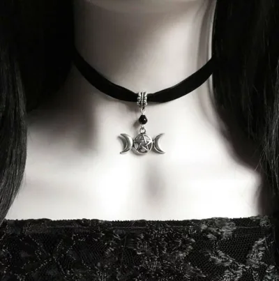 ネックレス レディース チョーカー 天獄系 ゴスロリ 暗黒系 ベロア ハート ベルベット レトロ 六芒星 月 アクセサリー ハロウィン