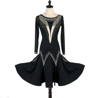 ワンピース レディース 社交ダンス ラテン ドレス フリンジ チュール スパンコール 衣装 発表会 ルンバ チャチャ サンバ 舞台 ステージ衣装 イベント 華やか キラキラ