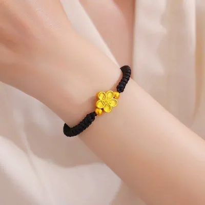 ブレスレット レディース メンズ ペア お揃い 桃の花 モチーフ 赤い糸 編み込み ハンドメイド 調節可能 幸運 アクセサリー かわいい おしゃれ