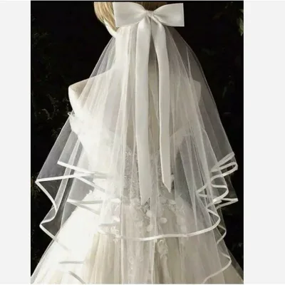 ヘッドドレス レディース ショート ベール ウェディング 2層 チュール リボン コーム付き 結婚式 花嫁 前撮り 二次会 パーティー 挙式 セレモニー ブライダル 白 黒