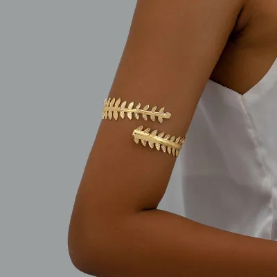 Armlet Ladies Gold Leaf Geometric Retro Unique Large Armband Accessory Simple Ethnic