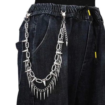 ウォレットチェーン ユニセックス メンズ レディース 金属 2連 鋲 スタッズ ヒップホップ パンク ロック ストリート系 デニム ジーンズ パンツチェーン ウエストチェーン 装飾 ファッション小物 アクセサリー