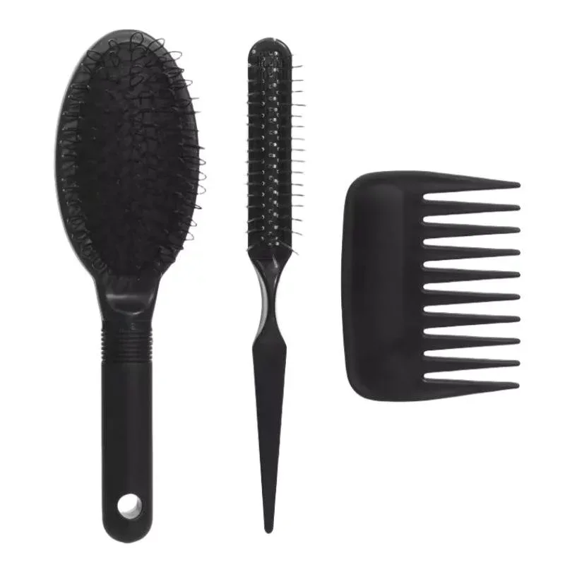ヘアブラシ コーム 3点セット 静電気防止 マッサージブラシ クッションブラシ 頭皮ケア ヘアケア スタイリング 美髪 絡まない サロン用 プロ仕様 自宅用 ブラック
