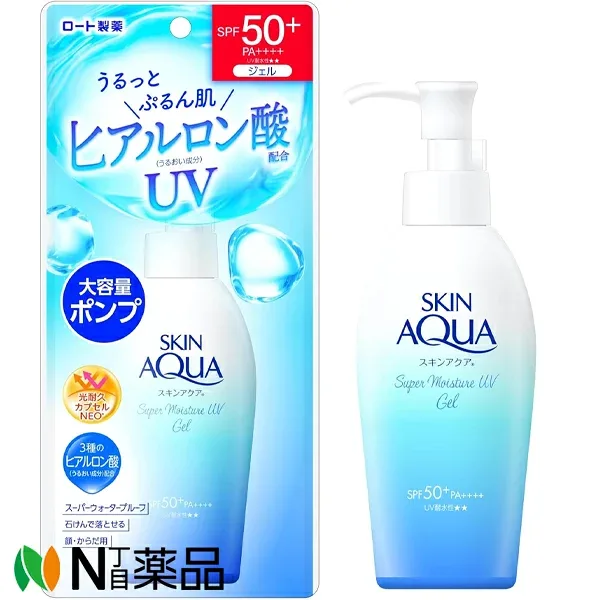 【ゆうパケット】ロート製薬 スキンアクアスーパーモイスチャーUVジェルポンプ SPF50+ PA++++ (140g) <日焼け止め スーパーウォータープルーフ>