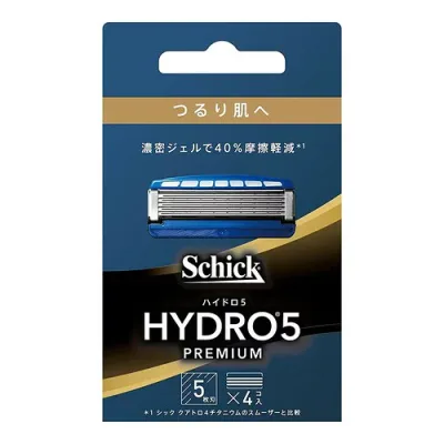 Schick(シック) ハイドロ5プレミアム つるり肌へ 5枚刃 替刃(4コ入) スキンガード付 グリーン 髭剃り カミソリ