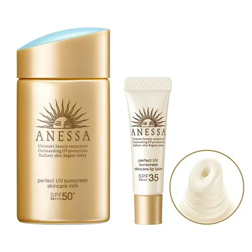 ANESSA(アネッサ) SPF35-49 アネッサ パーフェクトUV スキンケアミルク(60mL) 日焼け止め + 唇うるおうUVリップクリーム(5g) セット 品 2個 (x 1)