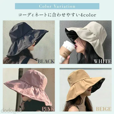 帽子 レディース UVカット バケットハット 遮光 100% 紫外線遮断率 99.9% 大きいサイズ つば広 小顔 あご紐 飛ばない 日よけ 折りたたみ シンプル 無地 レディース おしゃれ アウトドア