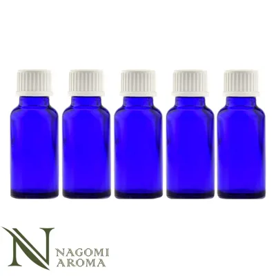 遮光ビン 20ml(ブルー) 5本セット 白キャップ&ヴァーティカルドロッパー 【 遮光瓶 ガラス瓶 薬瓶 保存 アロマオイル エッセンシャルオイル 精油 キャリアオイル 香水 手作り コスメ ハンドメイド 蓋付 コバルト 】
