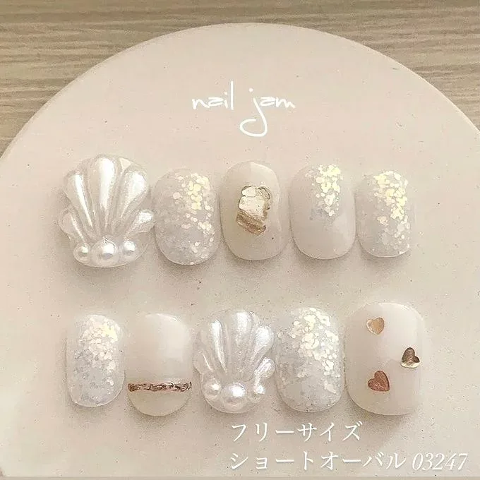\ 即日発送 / ホワイトラグーン フリーサイズ ブライダル 成人式 ネイルチップ nailjam ネイルジャム 【No.091】