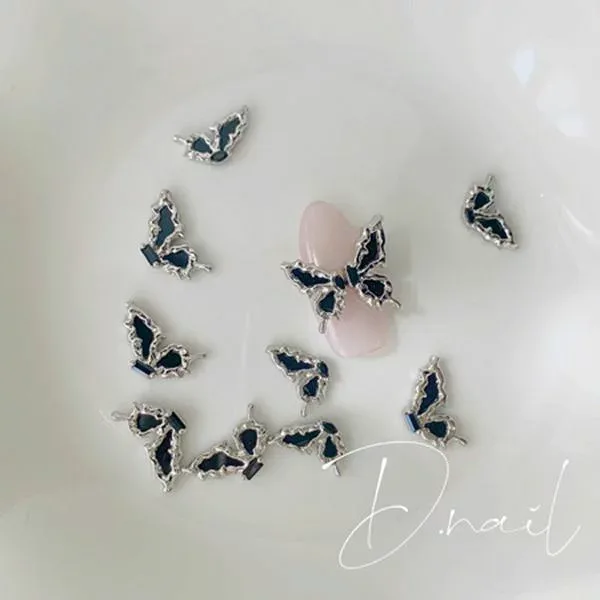 D.nail ブラックハーフバタフライ シルバー 2p